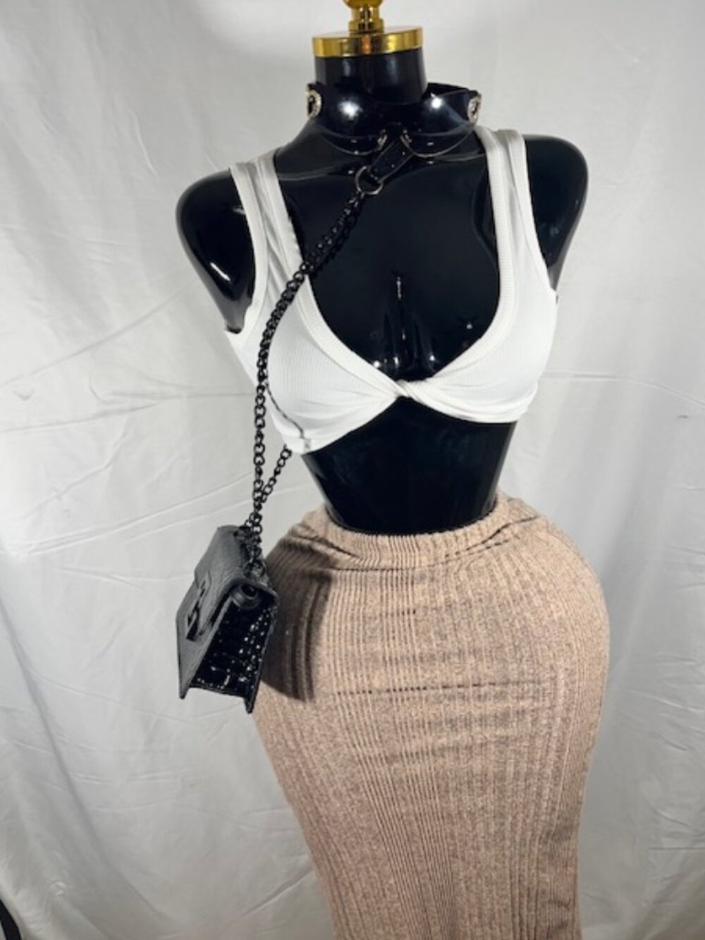 Shein Khaki Ribbed Knit Bodycon Midi Skirt/Tube Dress - Size M